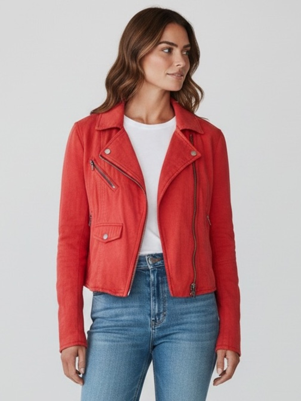 Free People Red Cropped Linen Jacket
